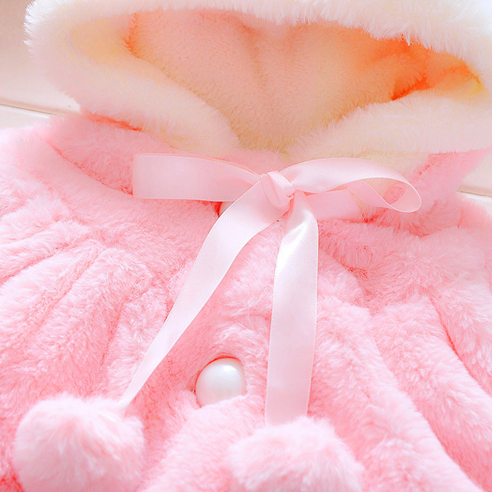 Lovely Faux Fur Coats For Baby Girls Autumn Winter Rabbit Ears Clothing Child Wool Outwear Little Girl Ball Shawl Kids Costume