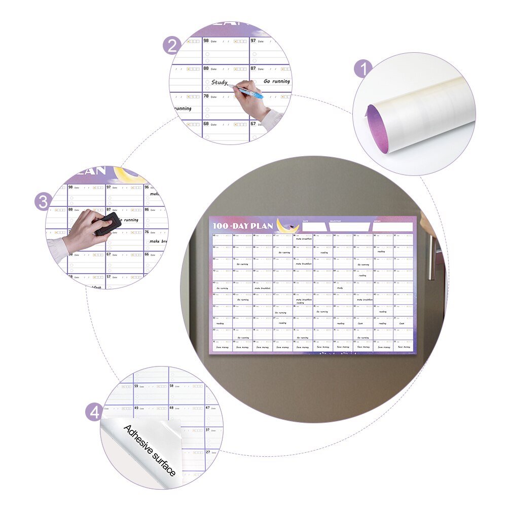 Zelfklevende Muur Kalender 100 Dagen Dagelijks Leren Tijdschema Te Doen Lijst Kids Gedrag Grafiek Uitwisbare Studie Periodieke Planner