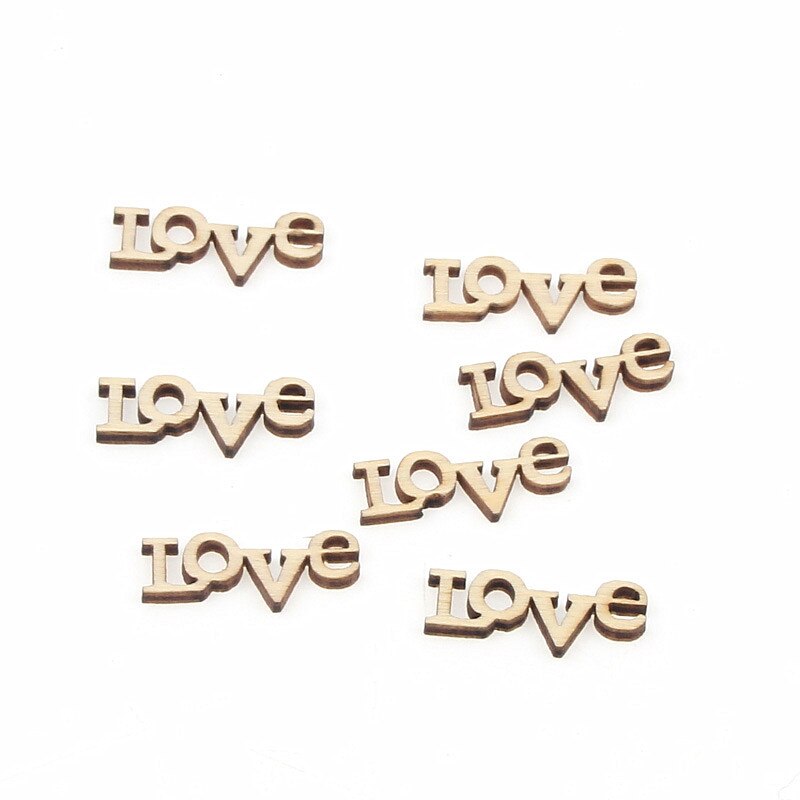 100 Pcs 28X10 Mm Liefde Natuurlijke Houten Chip Bruiloft Decoratieve Scrapbooking Versier Hout Ambachten Home Decoratie Diy