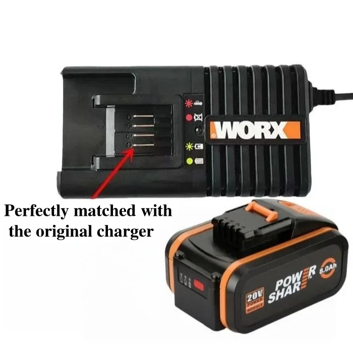 För worx 20 v 4.0/6.0/8.0/10.0ah litiumbatteri, laddningsbart,  wa3553 wa3551 wa3553.1 wa3570 för alla worx elektriska och trädgårdsverktyg