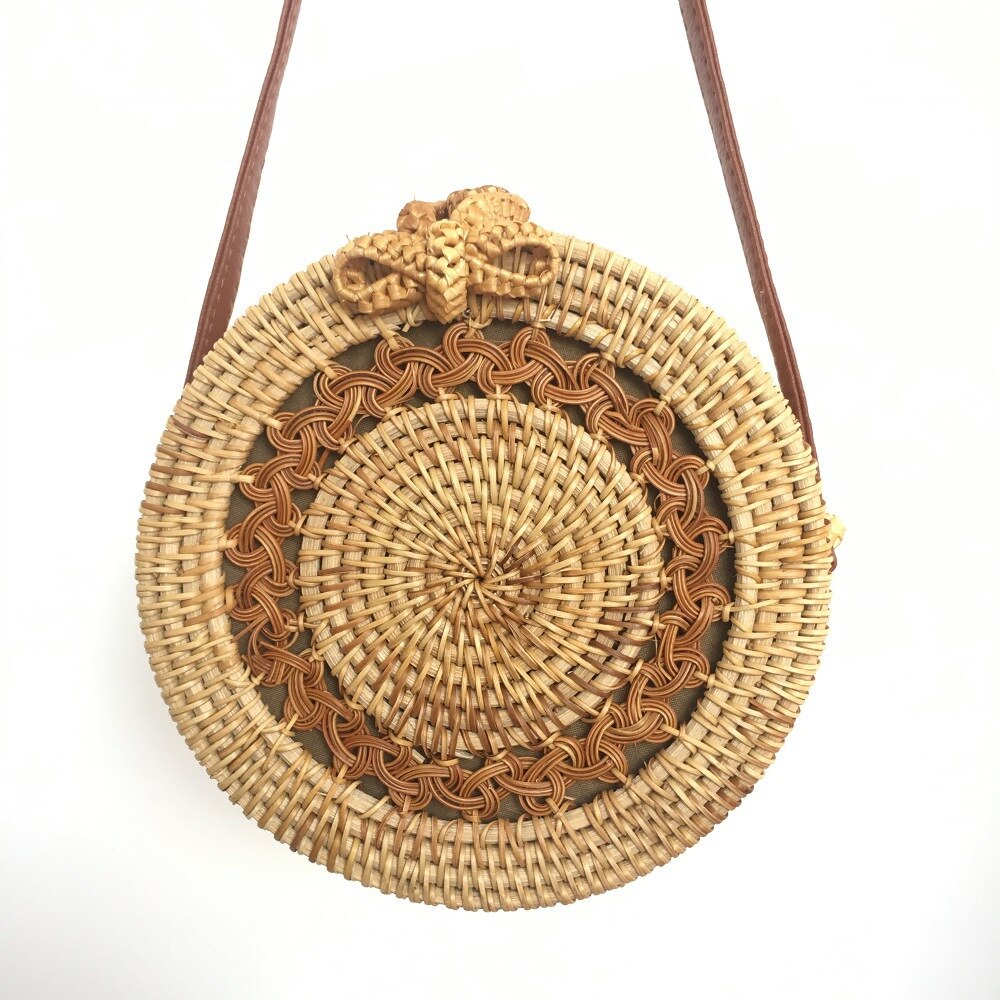 Round Straw Bags Women Summer Rattan Bag Handmade Woven Beach Crossbody Bag Circle Bohemia Handbag