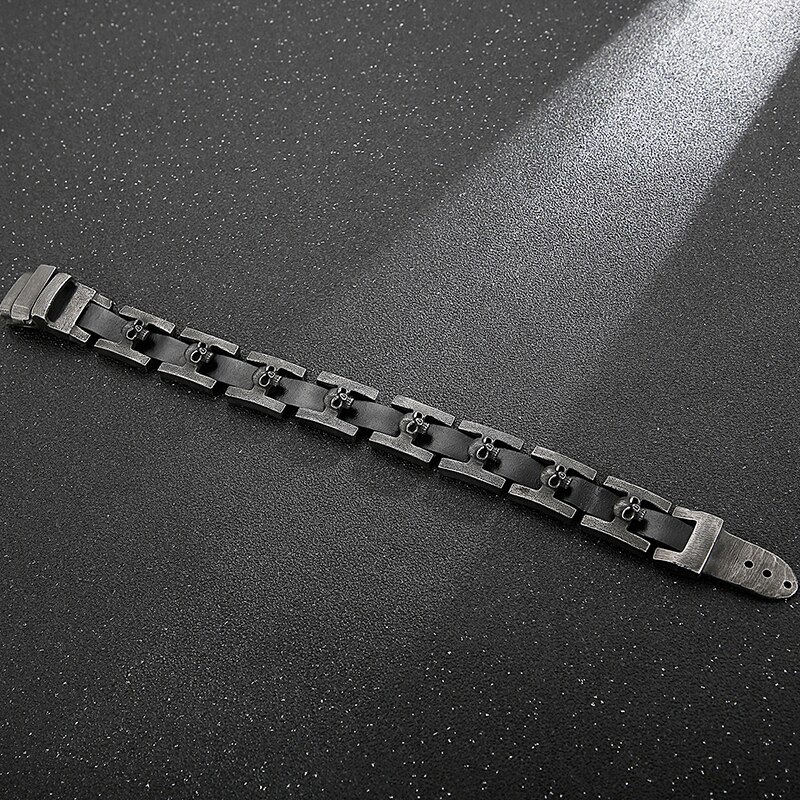 Bracelets en cuir pour hommes, tête de mort, boucle de ceinture, en acier inoxydable, grande taille 24/23CM