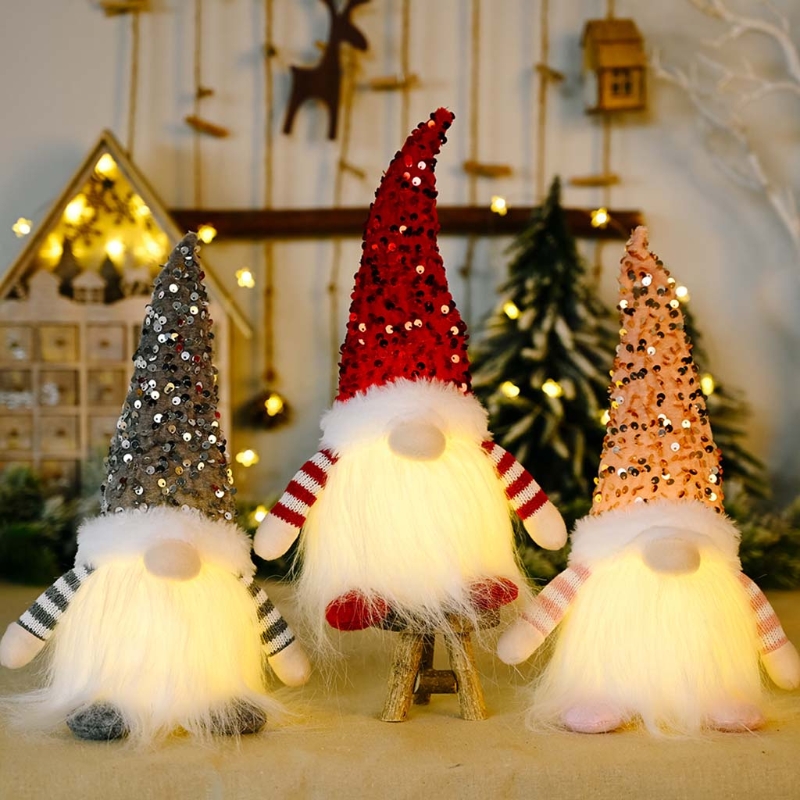 Kerst Decoratie Pailletten Met Verlichting Rudolph Pop Kerst Gnome Met Led-verlichting Handgemaakte Pailletten Zweden Tomte Santa Elf