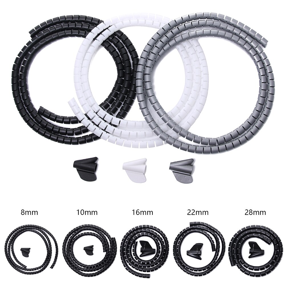 Computer kabelholder organizer længde fleksibel spiral tube organizer wire management ledning beskyttelse kabel winder wrap klip