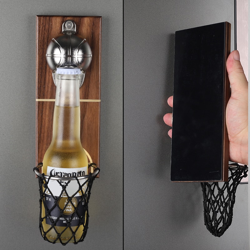 Wijn Bier Flesopener Muurbevestiging Fles Basketbal Flesopener Met Embedded Magnetische Cap Catcher Koelkast Keuken Gadgets