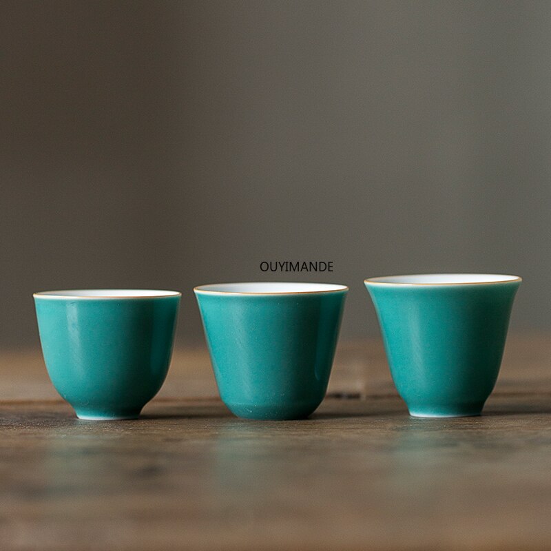 30ml Traditional Chinese Style Ceramic Green Teacup China Porcelain Small Tea Cups and Saucer Sets Turquoise Green Ceramics