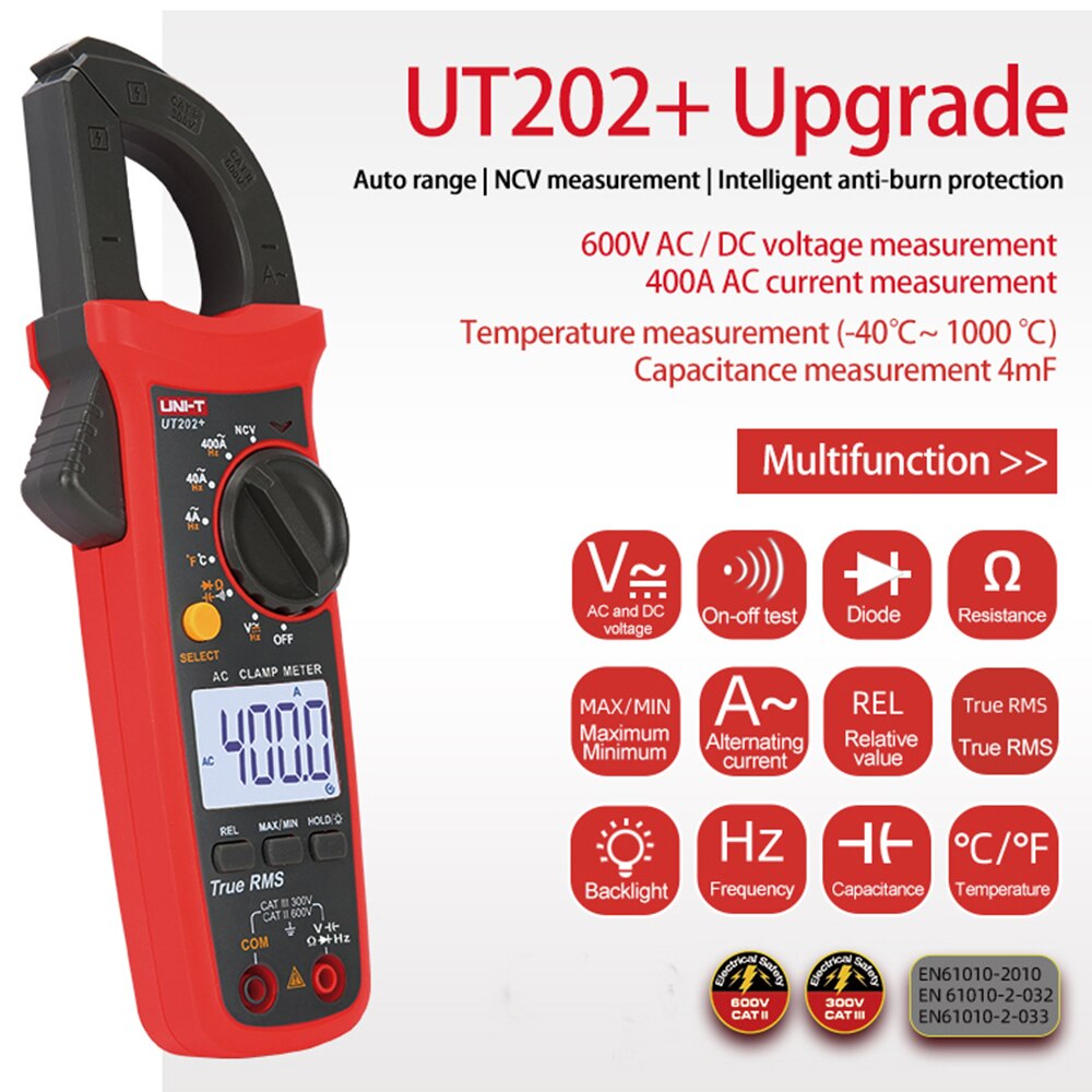 UNI-T Digital Clamp Meter UT201+ UT202+ UT203+ AC DC Current Amperimetro Tester Clamp Multimeter Resistance Frequency