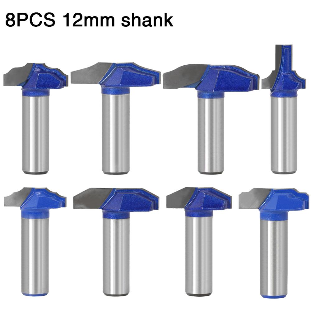 1 pc 12mm Shank Woodworking Door Frame Router Bits for wood carbide lassical door cabinet bits Engraving Milling Cutte: 8PCS