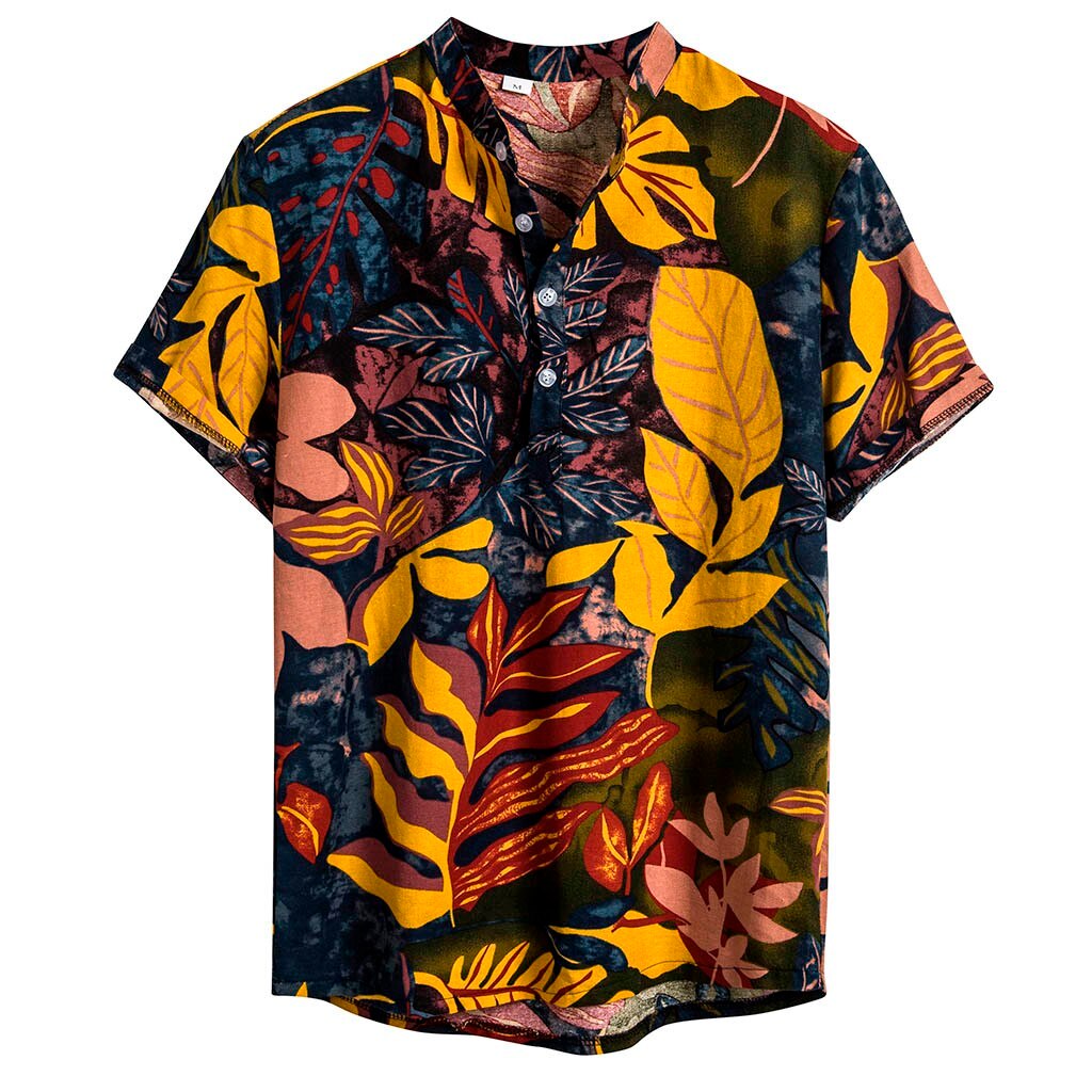 Mens Etnische Korte Mouwen Casual Katoen Linnen Afdrukken Hawaiian Shirt Blouse2019 laatste mannen mode korte mouwen gedrukt shirt