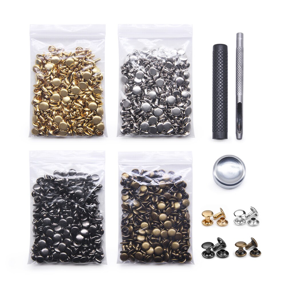 400 Sets Leather Rivets Double Cap Rivet Tubular 4 Colors Metal Studs with Fixing Tools for DIY Leather Craft/Clothes/Shoes/Bag: antique silver