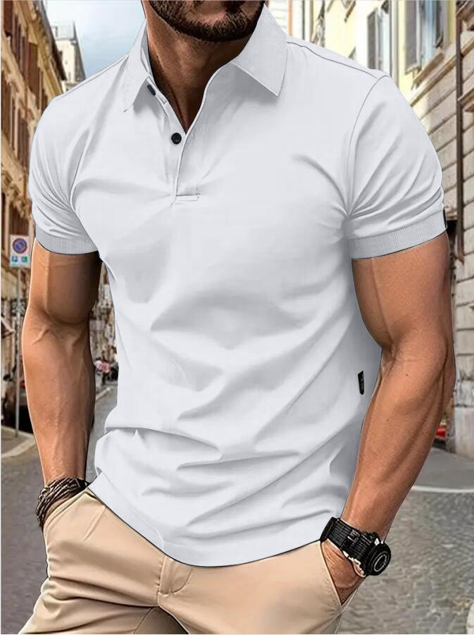 Manica corta da uomo Tinta unita manica corta casual quotidiana risvolto casual manica corta abbottonata T-shirt top casual da uomo: XL / WHITE