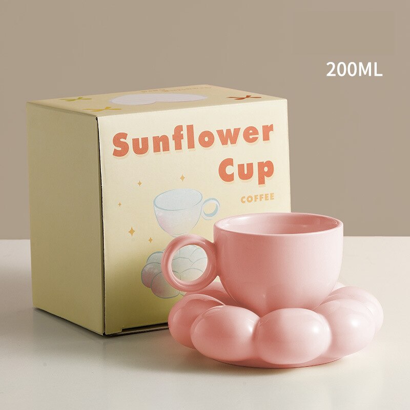 Leuke Zonnebloem Porselein Koffie Kopjes Met Schoteltjes Kawaii Cappuccino Kopjes Caffe Cup Handvat Thee Set Drinkware: C