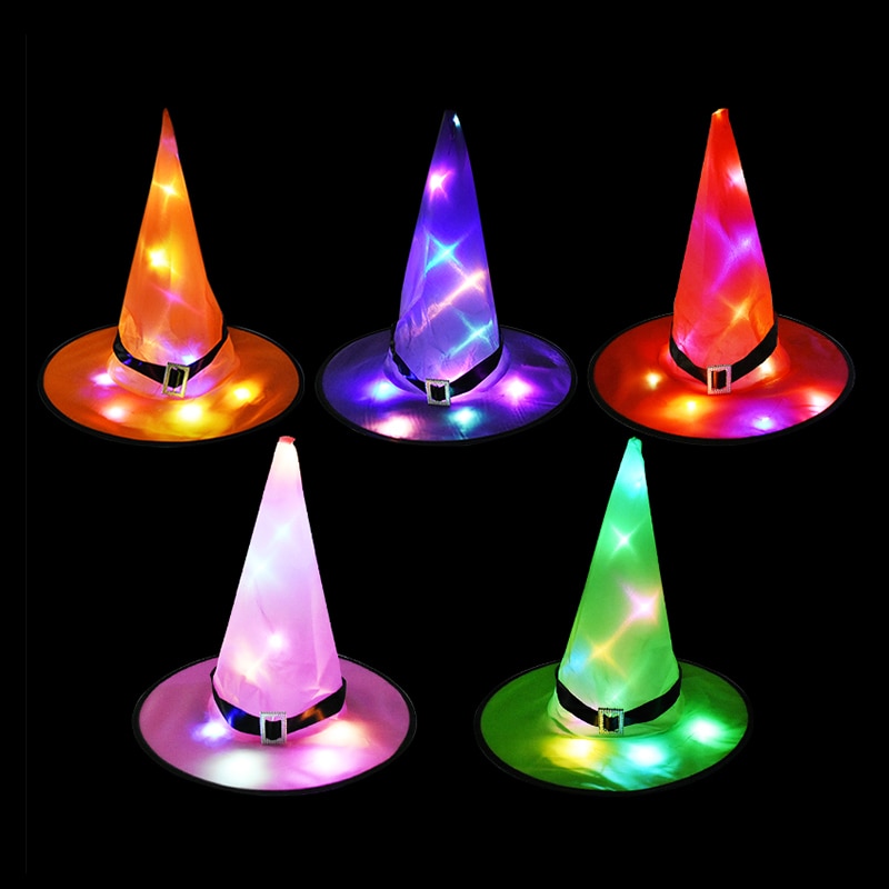 1pcs Halloween Witch Hat with LED Light Glowing Hanging Decor Suspension Tree Glowing Hat for Kids Party Supplies