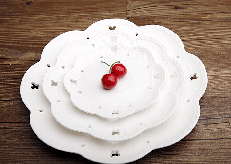 6-8 "Vlinder Bloem Holle Keramische Plaat Europese Opluchting Kant Salade Taart Plaat Pizza Plaat