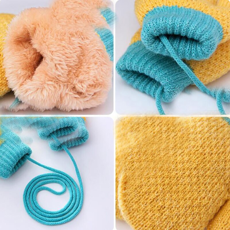 Children Mittens Winter Knitted Rope Gloves Solid color Full Finger Gloves Cartoon Children Toddler Kids Hanging Neck Gloves