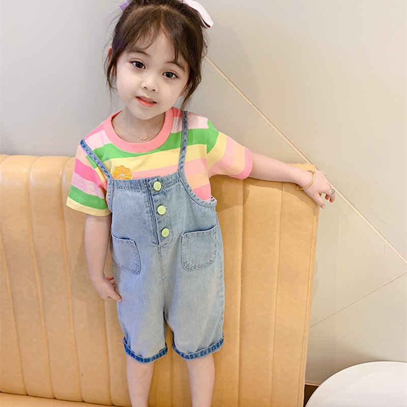 DFXD-ropa de verano coreana para bebé, niño pequeño peto para, pantalones vaqueros con tirantes de un solo pecho, monos de algodón, pantalones 2-7T: 7 años