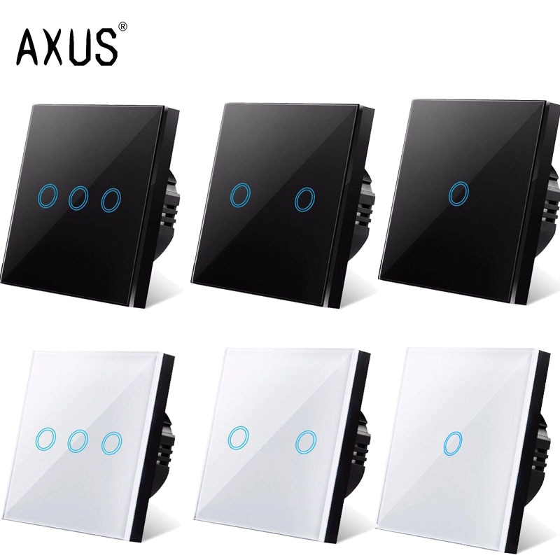 AXUS AC110-220V Touch Switch EU Standard White Crystal Glass Panel Light sensory Switch wall lamp touch Switches LED backlight
