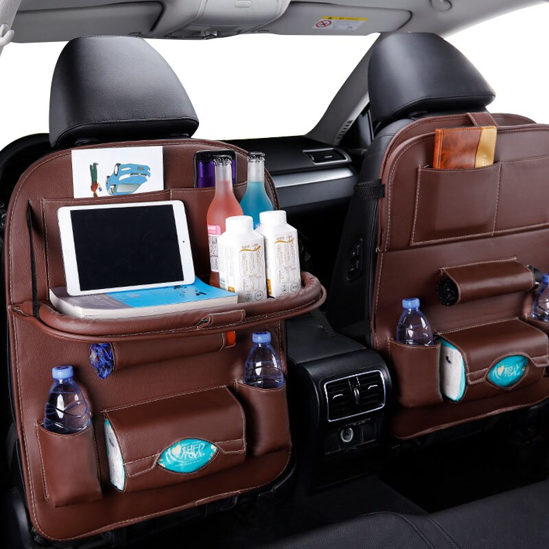 car Bag car organizer bag car seat storag seat back organizer foldable bag tray travel storage car organizer storag bag: brown1Send towels