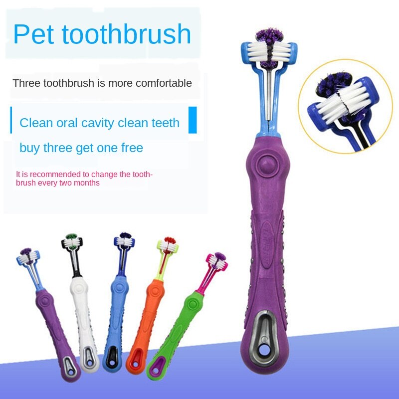 Hund tandbørste blød kattekat tandbørste med tre sidede hunde gummi tandbørste dårlig ånde tandsten tænder værktøj kæledyr tilbehør