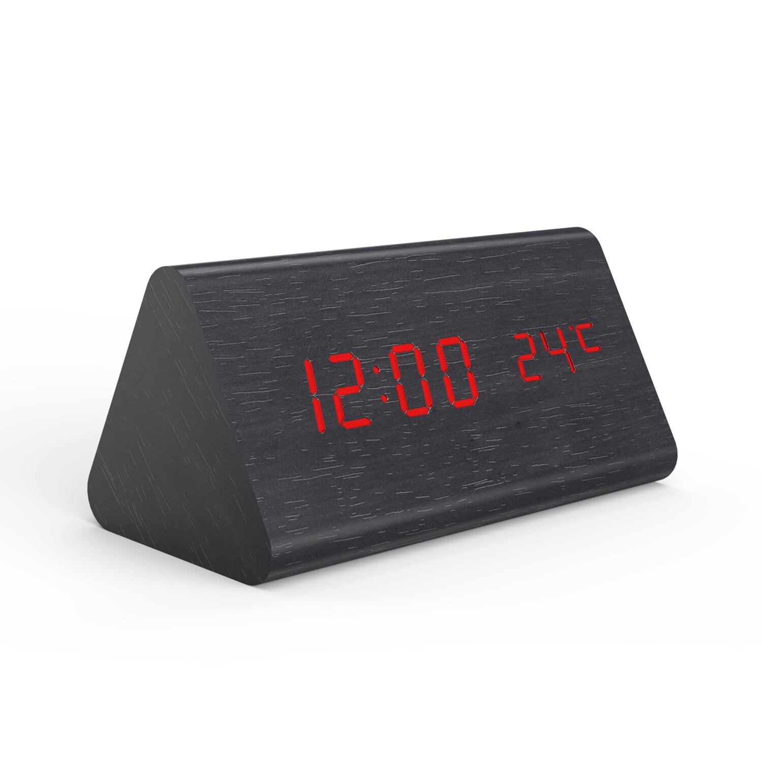 Voice-Activated Led Tijd Temperatuur Dual Display Houten Digitale Wekker