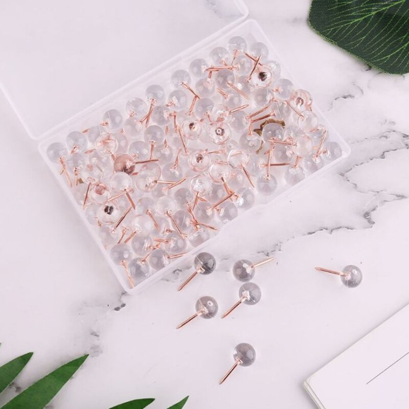 100Pcs Innovatieve Transparant Rose Gold Tack I-Vormige Punaise Kurk Pin Decoratieve Pushpins Board Ronde Bal Tekening Muur studs