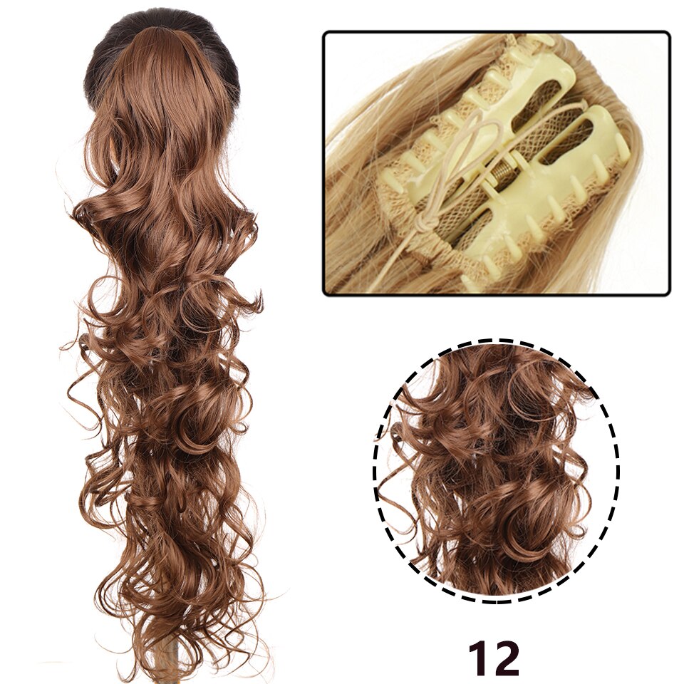 SEEANO Synthetic Claw Clip Ponytail Hair Extension Big Wave Ponytail Hair Extension Ladies Ponytail Wig Yellow Black Brown: #144