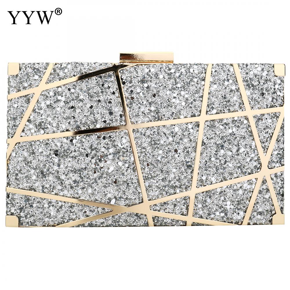 Gold Acrylic Lattice Sequin Chain Bag Women PVC Evening Clutches Bags Small Party Handbags Purse Wedding Box Female Bolsa: silver