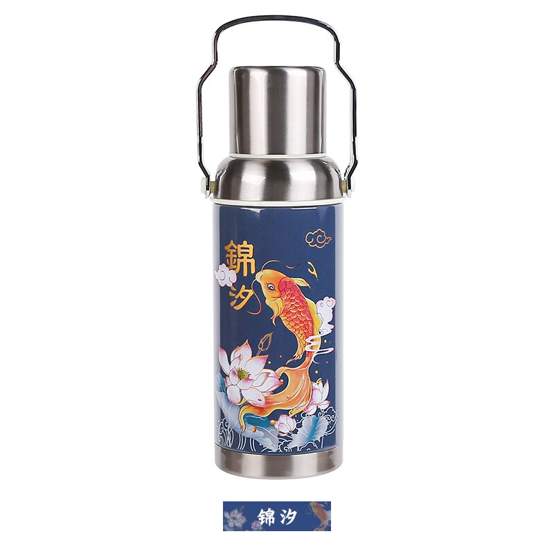 Thermos 304 Stainless Steel Vintage Thermos Flask Household Large Capacity Open Nostalgic Retro Water Tea Bottle: 2