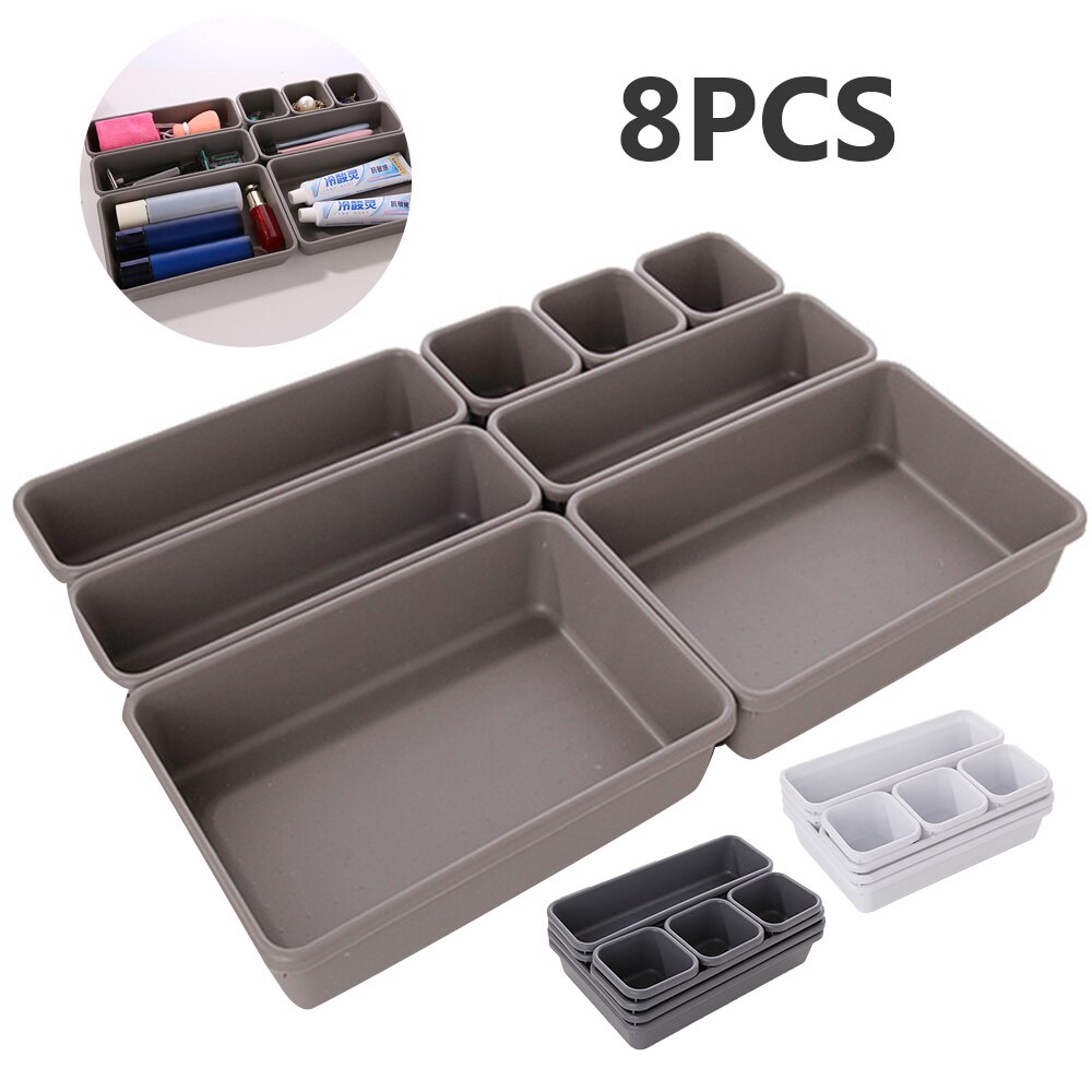 8PCS Kitchen Drawer Organizer Box Plastic Cutlery Storage Trays Cupboard Cabinet Storage Organizer Kitchen Accessories