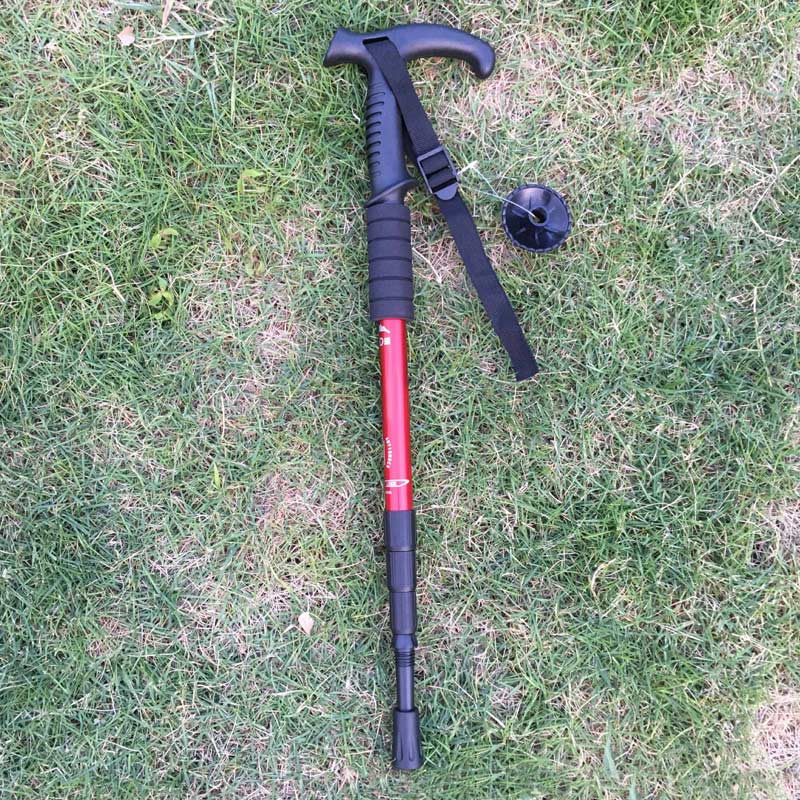 Ultra-light Walking Hiking Stick Aluminium Alloy Telescopic Trekking Pole Alpenstock SEC88: Red