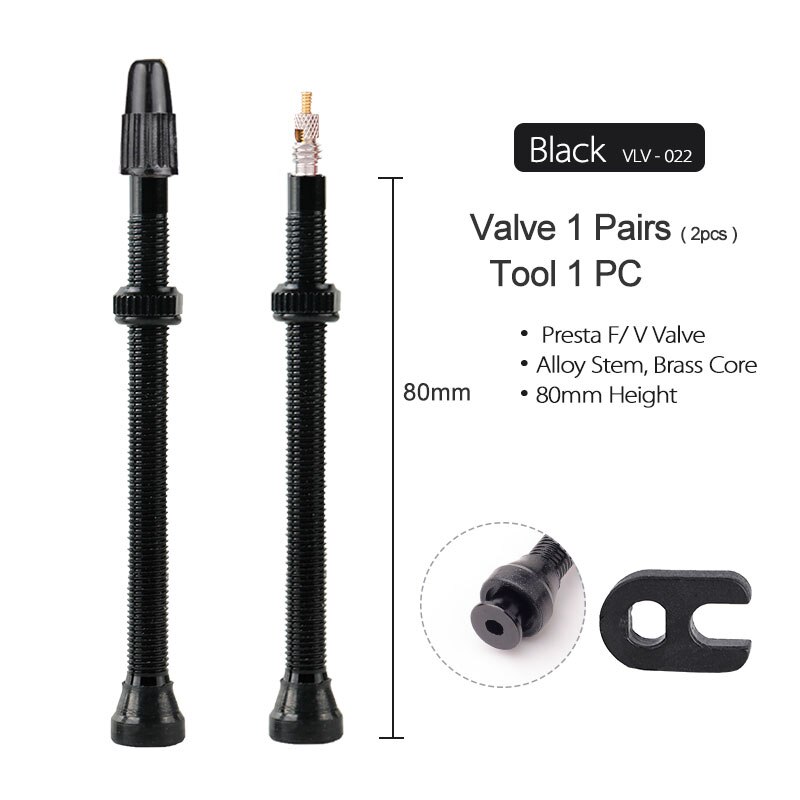 Fahrrad 1 Paar 40/60/80mm Presta Ventil für Rennrad MTB Fahrrad schlauchlos Reifen Durcheinander Ader Legierung Stengel schlauchlos Dicht Kompatibel: 80mm Schwarz 1 Paar