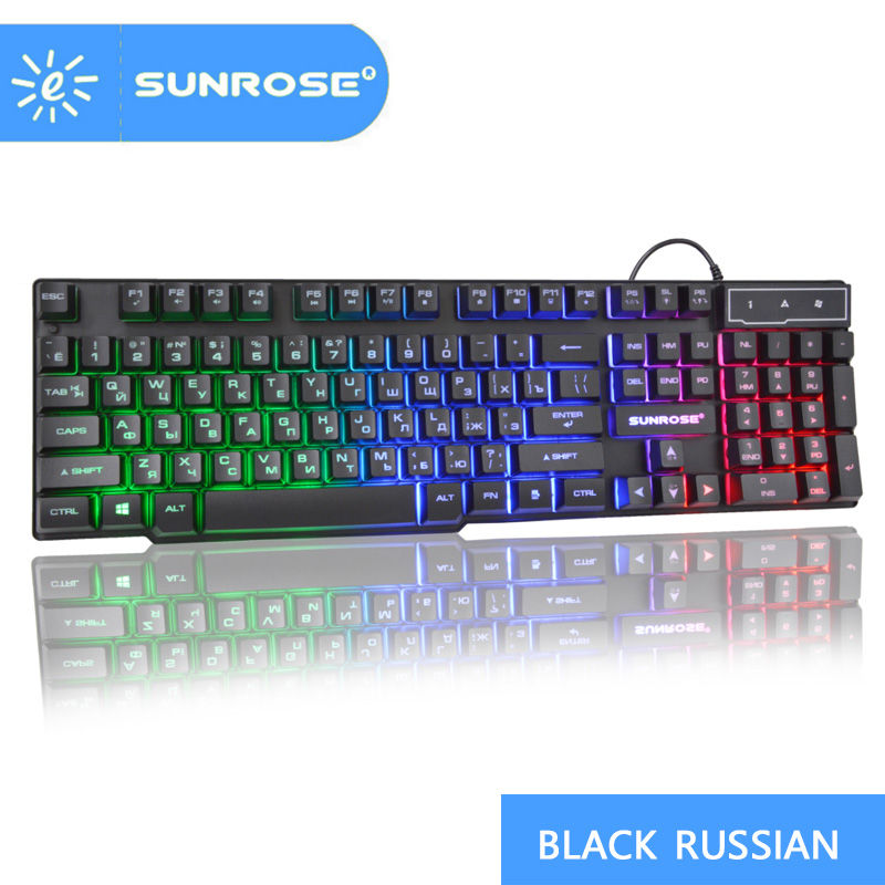 Sunrose Russian / English 3 Color Backlight Gaming Keyboard Teclado Gamer Floating LED Backlit USB Similar Mechanical Feel: Russian keyboard