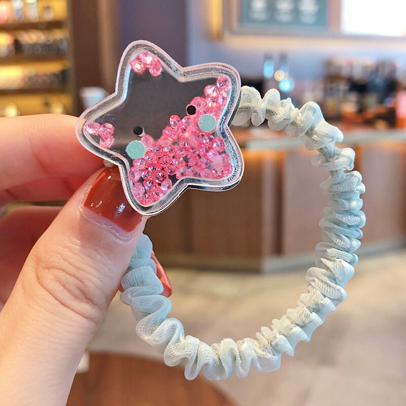 Gomas elásticas para el pelo para niña, gomas de goma para el pelo con dibujos animados de estrellas y arena movediza transparentes, dulces, accesorios para el cabello para niña: Rose red star