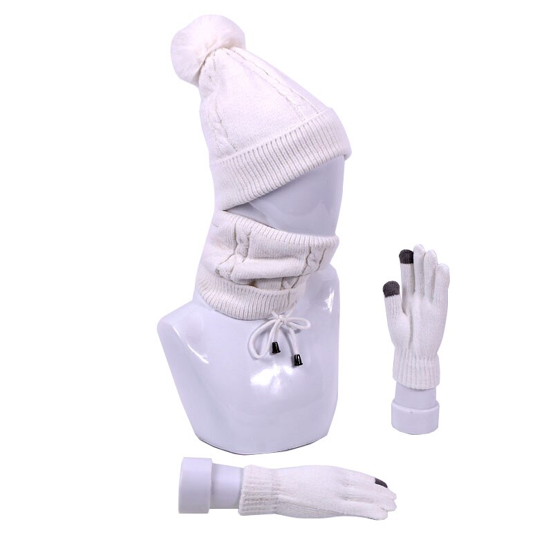 Winter dames muts met pompon, sjaal en handschoenen, warme zachte gebreide outdoor gehaakte skimuts met dikke voering, chenille zachte mutsset: G