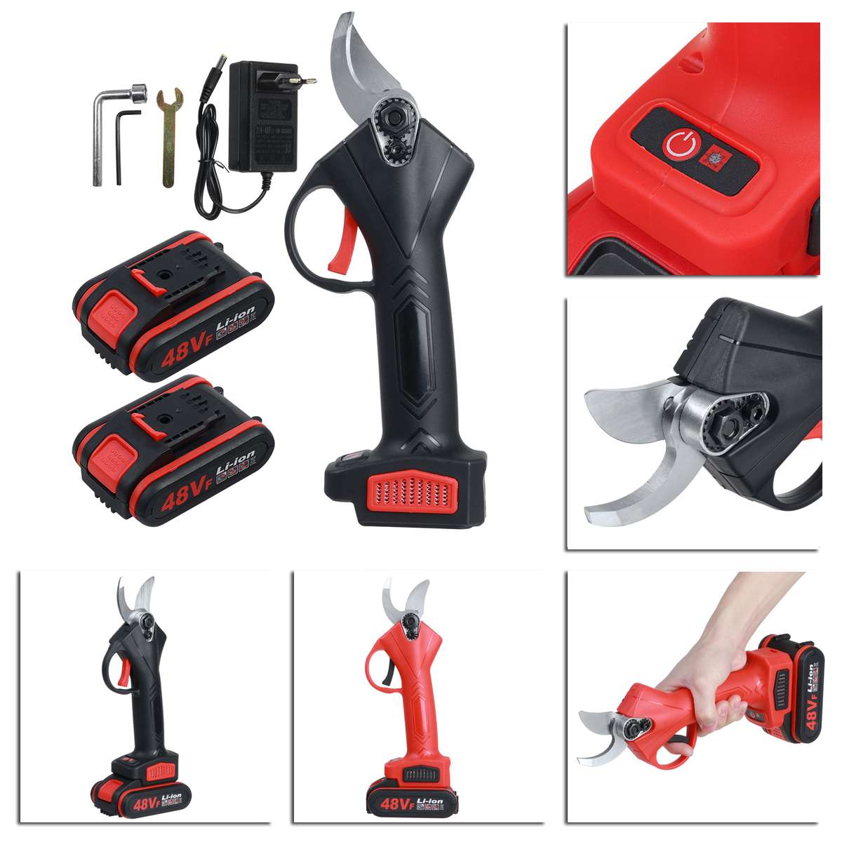 48VF 25mm Electric Cordless Pruner Pruning Shear with 9000mAh Lithium-ion Battery Efficient Fruit Tree Bonsai Pruning Cutter 21V