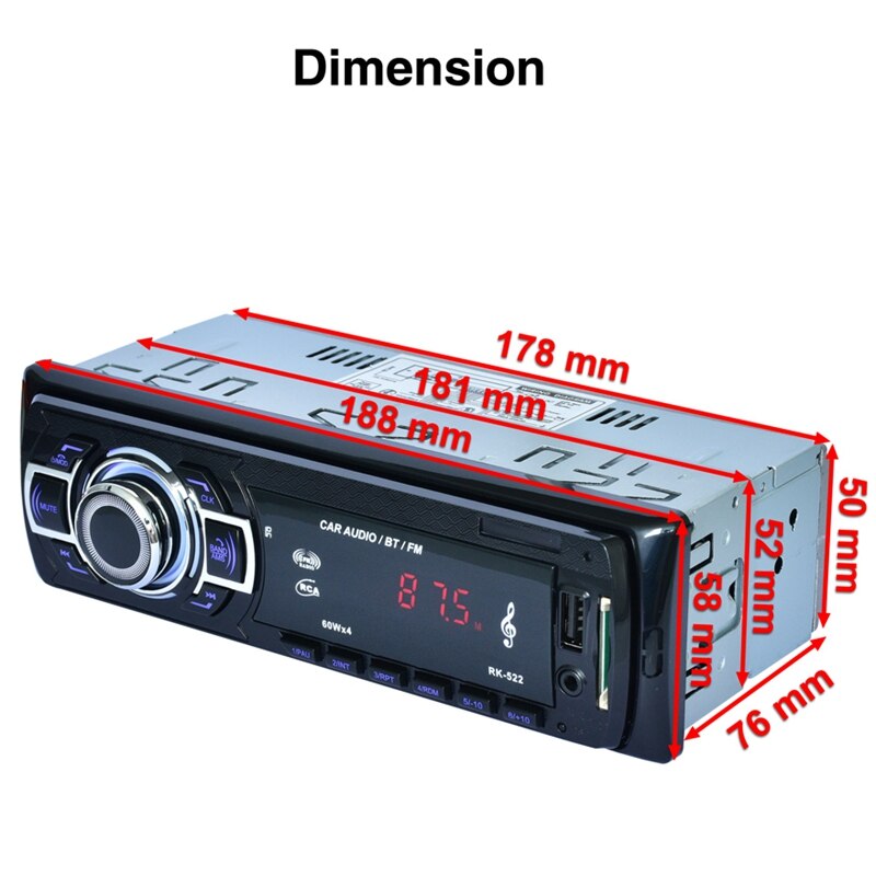 Bil  mp3 spelare bil sd kortläsare usb med bluetooth fm tuner aux i fjärrkontroll rk -522