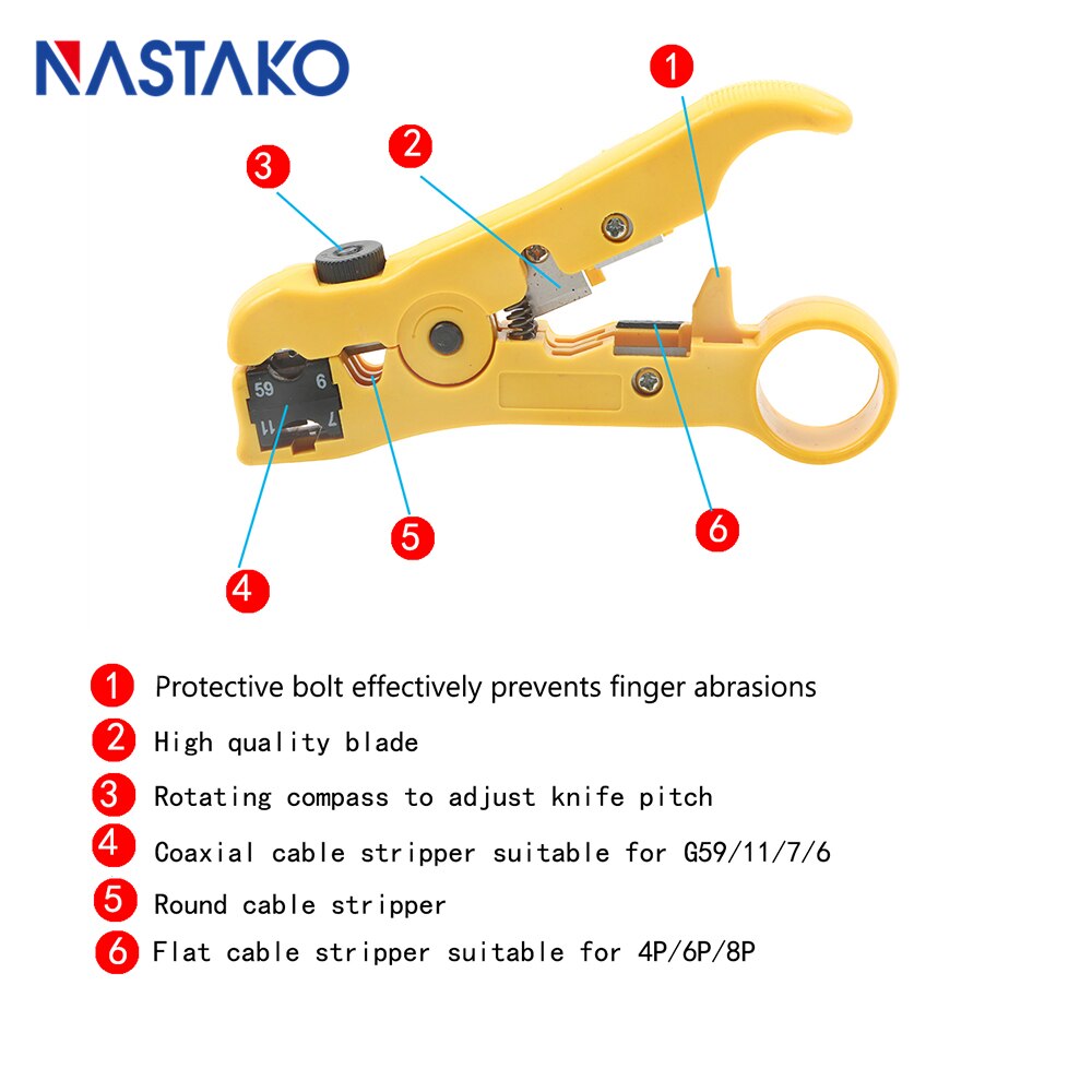 Cable Stripper MultiFunction Coaxial Cable Cutter Wire Stripping Tool RG6 RG59 RG7 UTP/STP Crimping Pliers Network tools Blue