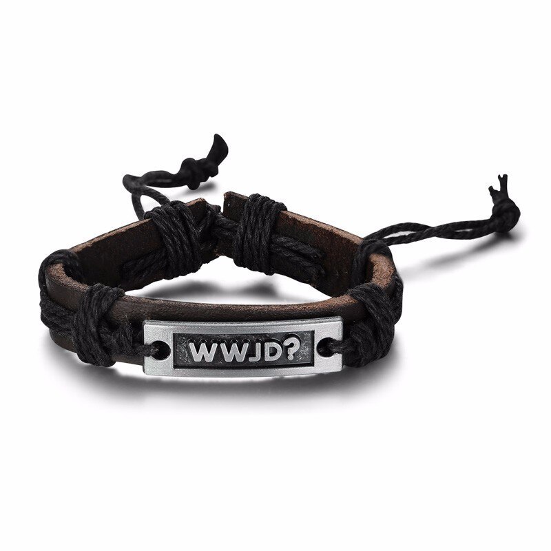 WWJD Men's Leather Bracelet What Would Jesus Do Cuff Bangle Friendship Bracelet Christian Religious: black