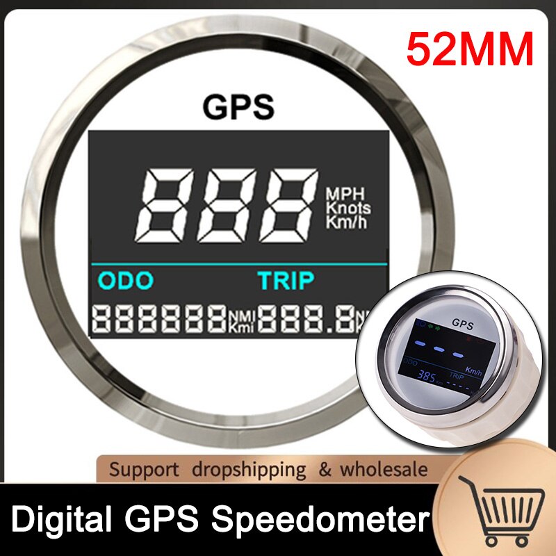 52Mm Digitale Gps Snelheidsmeter Lcd Gauge Kilometerstand Verstelbare Kilometerstand Trip Teller Voor Auto Motorfiets Boot 12V 24V
