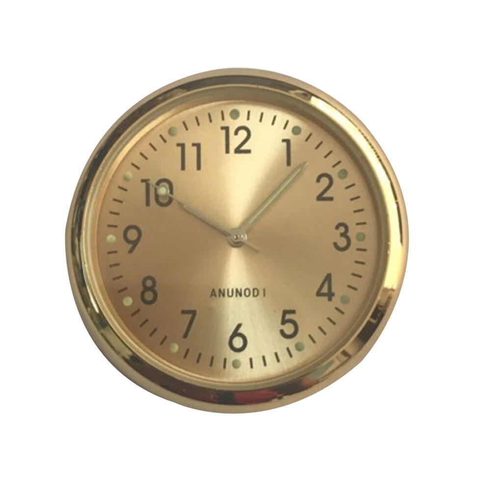 Self Adhesive Luminous Accurate Stick On Interior Practical Decoration Mini Auto Round Styling Portable Car Clock Analog: Gold