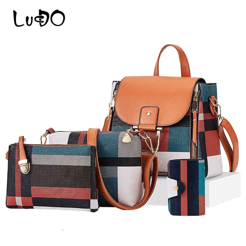 Conjunto de bolsas femininas de xadrez, conjunto de 4 peças de bolsas femininas de couro composto, ideal para viagens e uso executivo