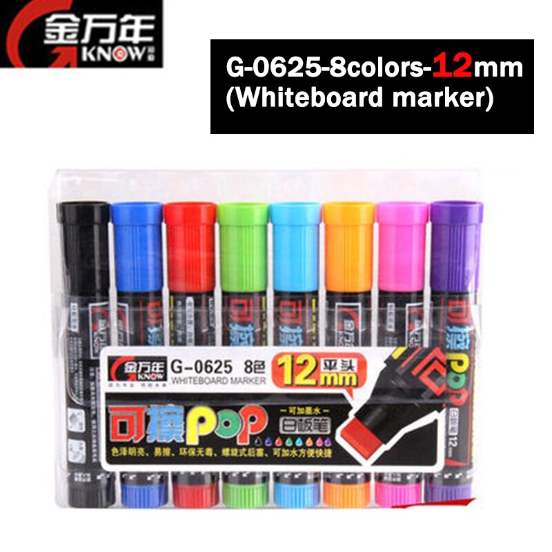 WISSEN Pop Whiteboard Marker/Tinte 8 Farben 5/12mm Wasser-basierend Wiederholt Füllung Löschbaren Stift Werbung/Poster Stift G-0622/0625/0311: G-0625-8Farben