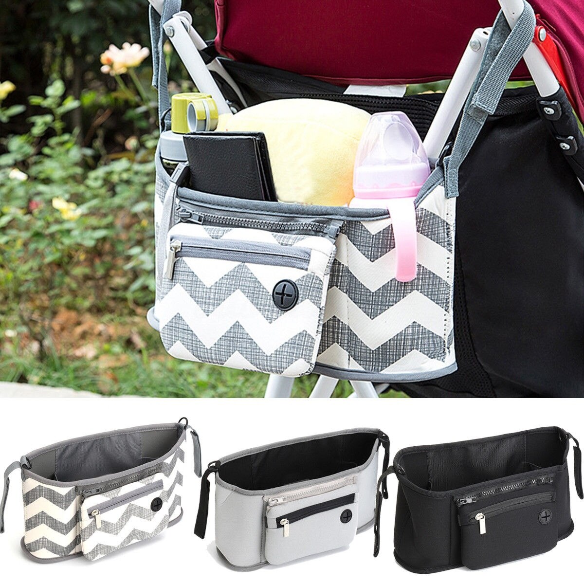 Barn barn nylon barnevogn buggy babyvogn oppbevaringsveske barnevogn kopp vogn arrangør mumieveske