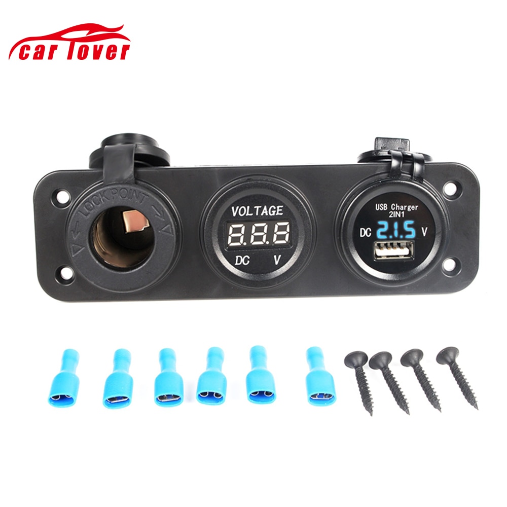 Dc 12v-24v usb-aansluitingen splitter 3 in 1 auto/boot/telefoon oplader digitale voltmeter painel digitale motoraansluiting auto sigarettenaansteker