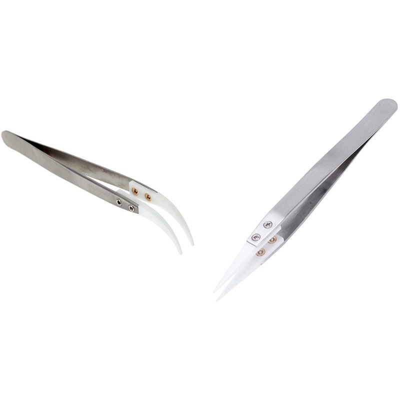 Keramische pincet met roestvrijstalen handvat vuurvast zuurbestendig puntig pincet en gebogen corrosiebestendig