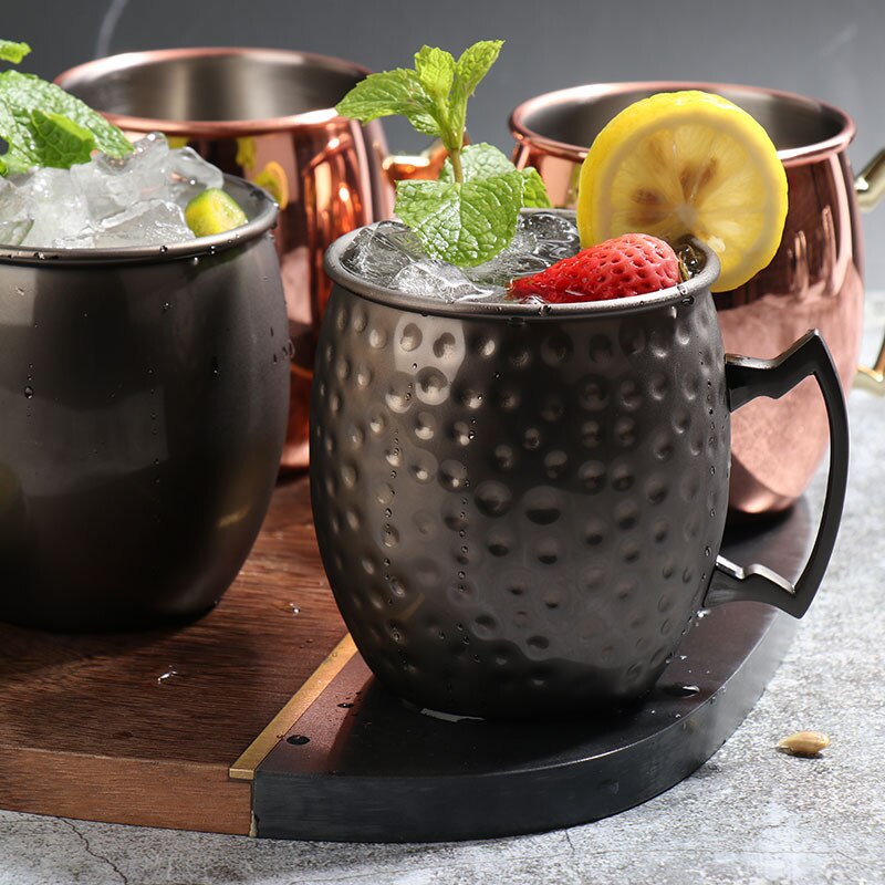 Taza de cobre de mula de moscú de 530ml, vaso de cerveza hecho a mano de acero inoxidable, copa de cóctel de vidrio, copa de vino, bebida fría, Bar