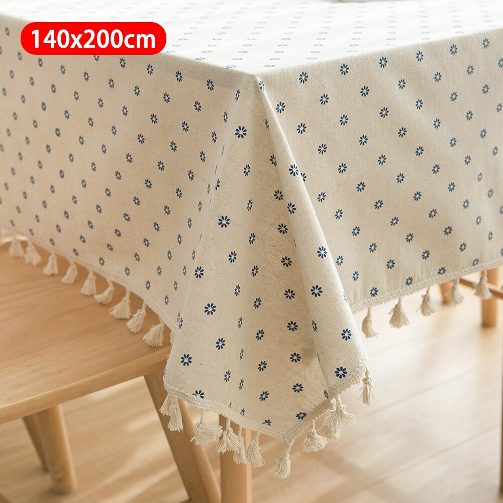 Blå daisy trykt have bomuld linned duge husholdningsovertræk håndklæde kvast blonder duge køkken tilbehør: 60*60cm