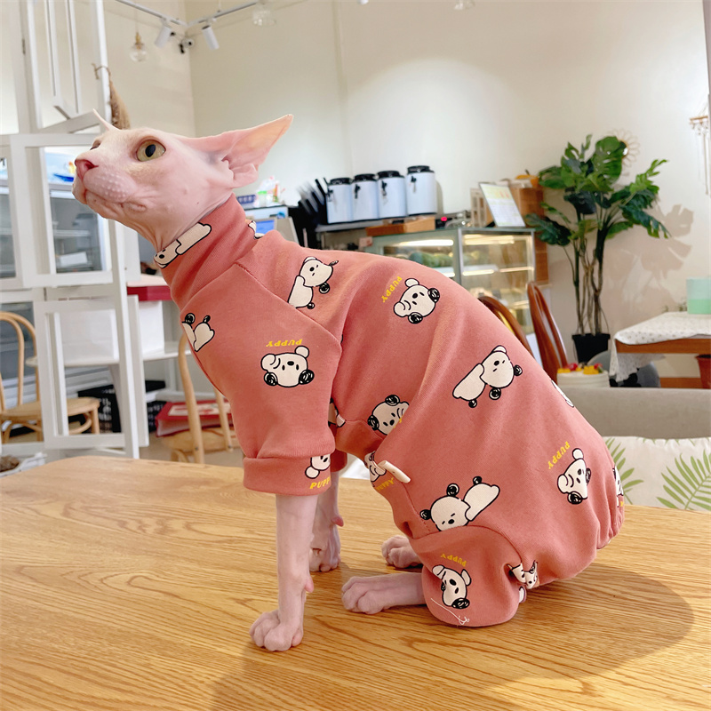 Manteau de dessin animé en coton pour chat Sphynx au printemps hiver maillot de corps à 4 pattes pour chats mignon canard chiot panda vêtements de détente pour chatons: 4XL / Rouge