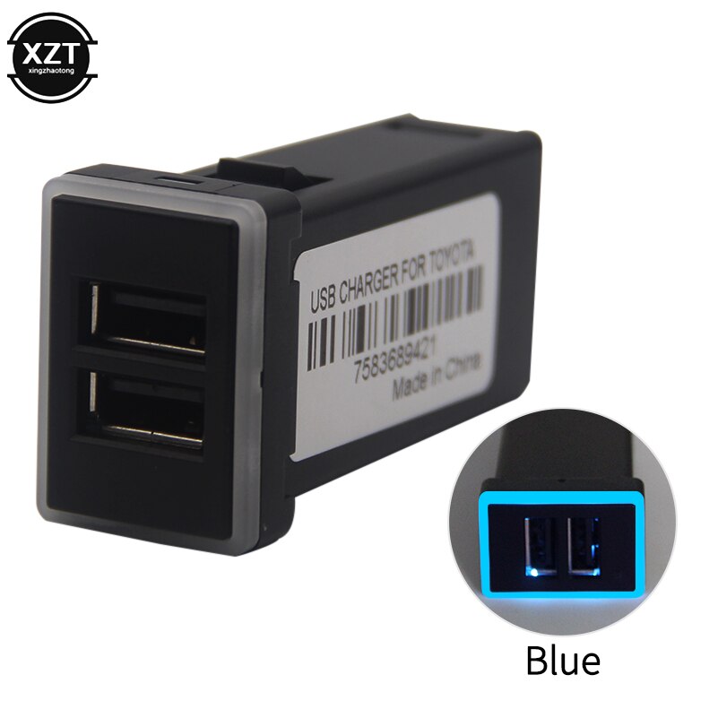 QC3.0 Car Charger Dual USB Ports Phone Quick Charge PDA DVR Adapter Plug & Play Cable For Toyota series Cars: blue