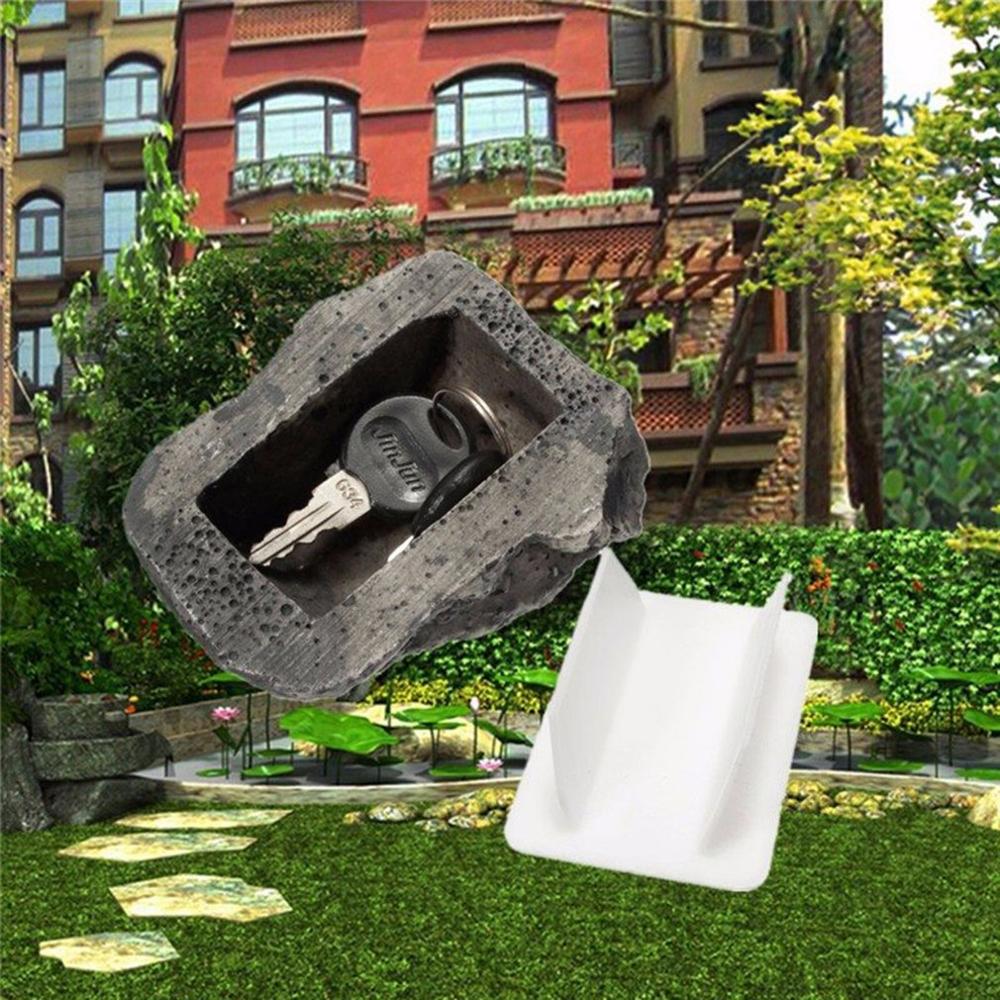 Outdoor Spare Key Unique Appearance Stone Shape Security Safe Storage Box Portable Small Size Resin Desktop Keys Storage Box